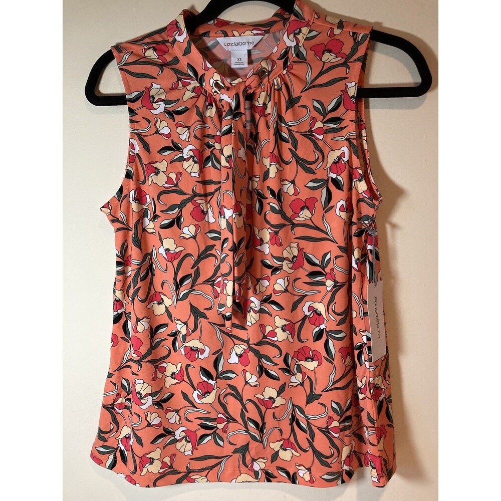 Liz Claiborne Top Women’s XS Coral Floral Short Sleeves Blouse Career Work NEW